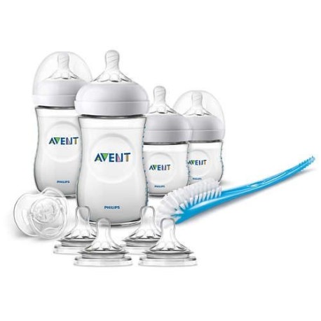 Philips Biberon Avent Kit Nouveau-Née Natural, 2 Biberons 260Ml + 2 Biberons 125Ml +4 Tétines + 1 Sucette + 1 Brosse