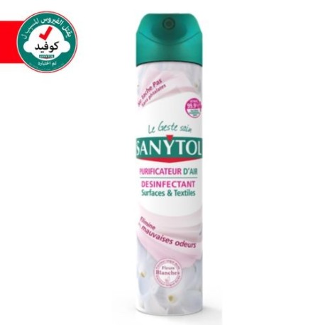 Sanytol Purificateur D'Air Désinfectant Surfaces & Textiles - Fleurs Blanches - 300ML